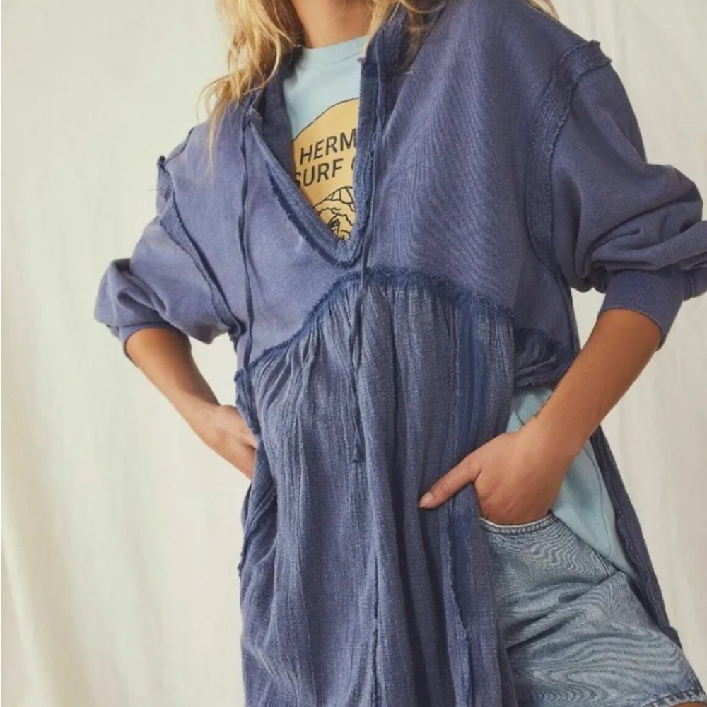 Free People Sunday Morning Hoodie Top Babydoll Oversized Slouchy S New 252041